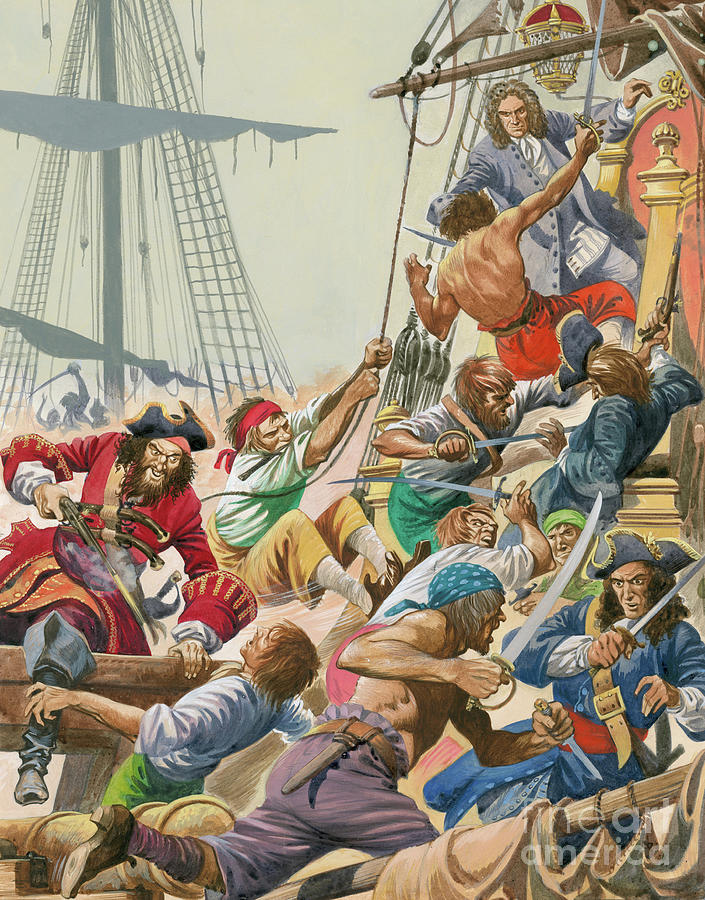 Blackbeard and his pirates attack Painting by Peter Jackson | Pixels